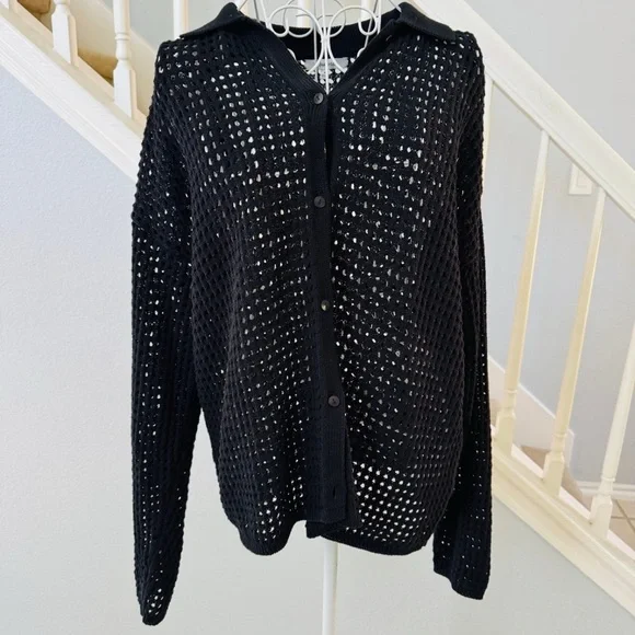 Madewell Open-Stitch Polo Cardigan Sweater M - Picture 4 of 11